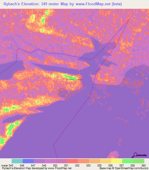 Rybach'e,Kazakhstan Elevation Map