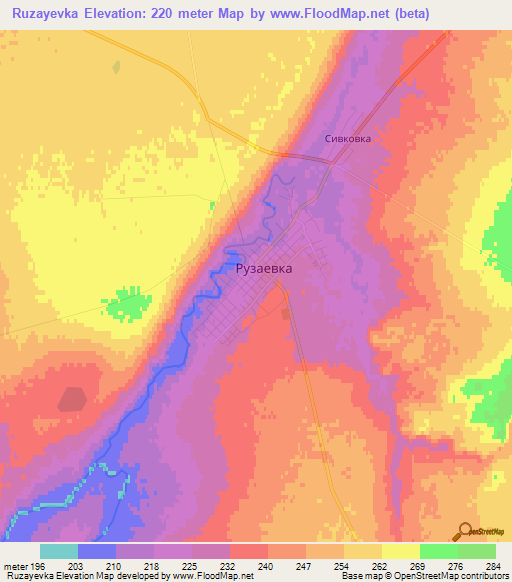 Ruzayevka,Kazakhstan Elevation Map
