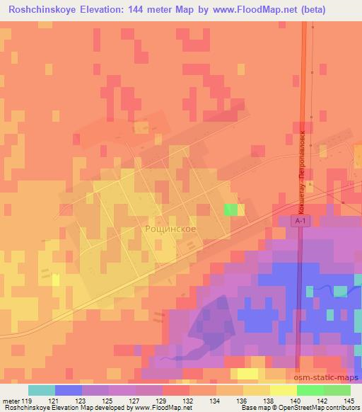 Roshchinskoye,Kazakhstan Elevation Map
