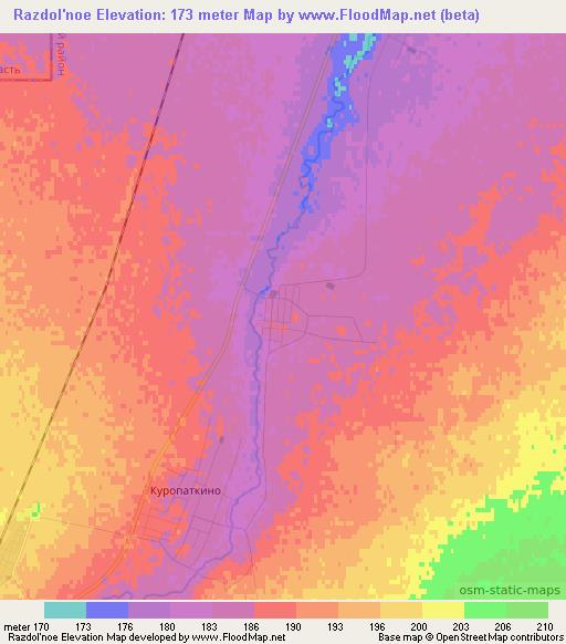 Razdol'noe,Kazakhstan Elevation Map
