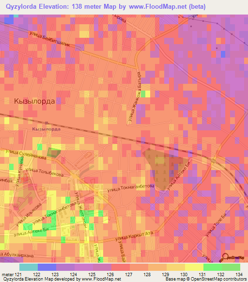 Qyzylorda,Kazakhstan Elevation Map