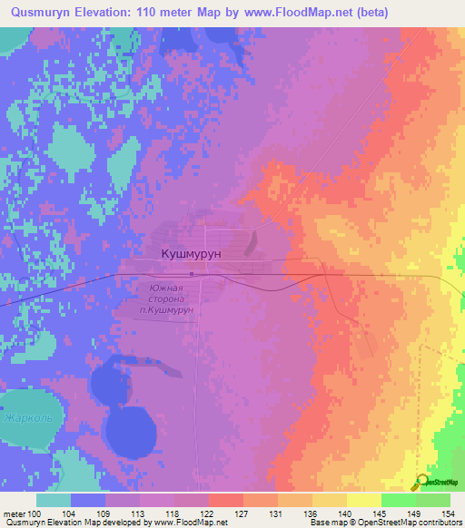 Qusmuryn,Kazakhstan Elevation Map