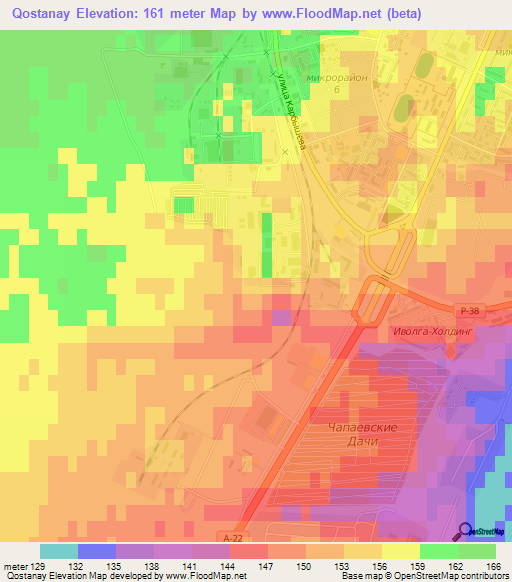 Qostanay,Kazakhstan Elevation Map