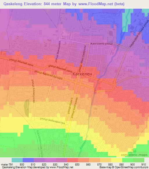 Qaskeleng,Kazakhstan Elevation Map