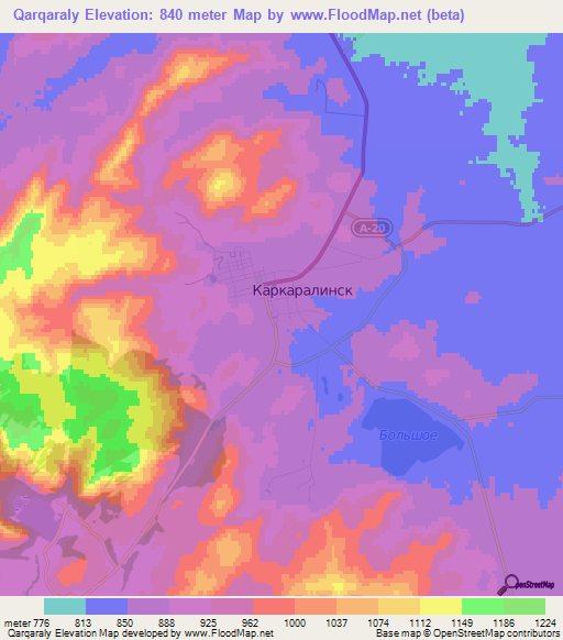 Qarqaraly,Kazakhstan Elevation Map
