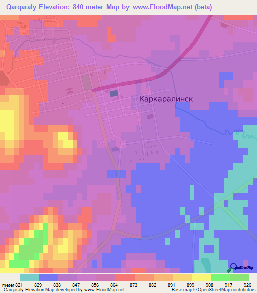 Qarqaraly,Kazakhstan Elevation Map