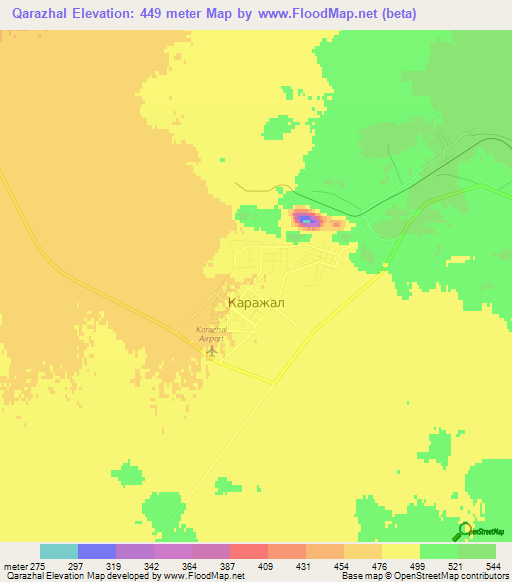 Qarazhal,Kazakhstan Elevation Map