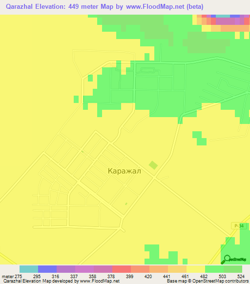 Qarazhal,Kazakhstan Elevation Map