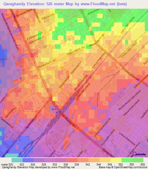 Qaraghandy,Kazakhstan Elevation Map