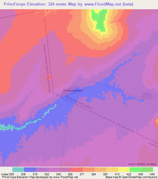 Privol'noye,Kazakhstan Elevation Map
