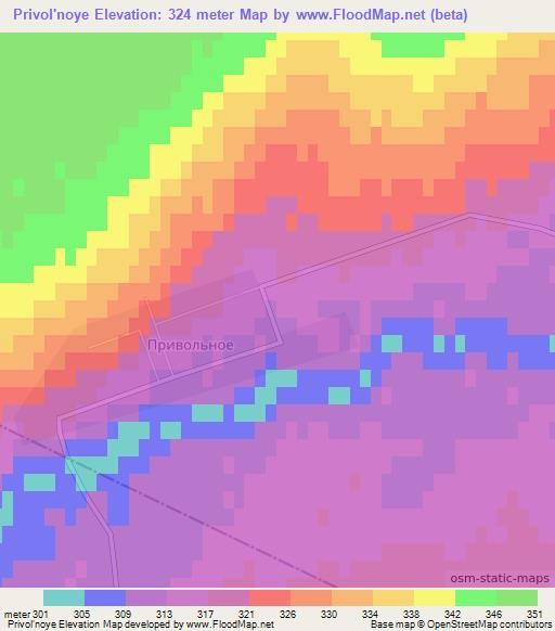 Privol'noye,Kazakhstan Elevation Map