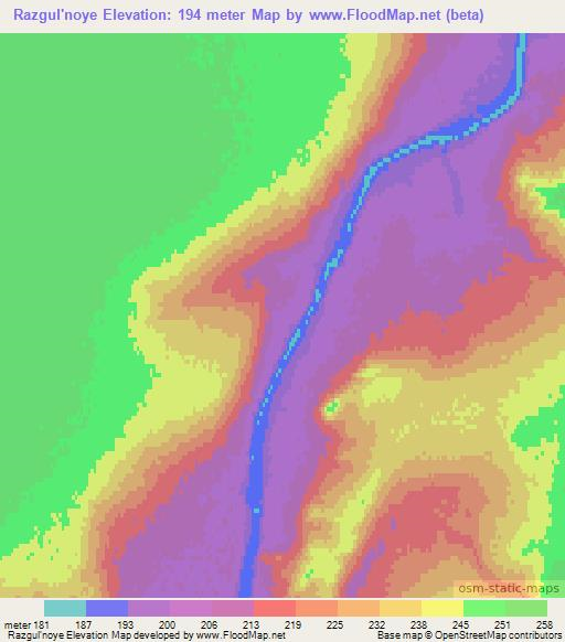Razgul'noye,Kazakhstan Elevation Map