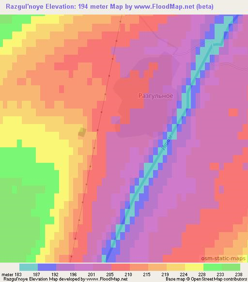 Razgul'noye,Kazakhstan Elevation Map