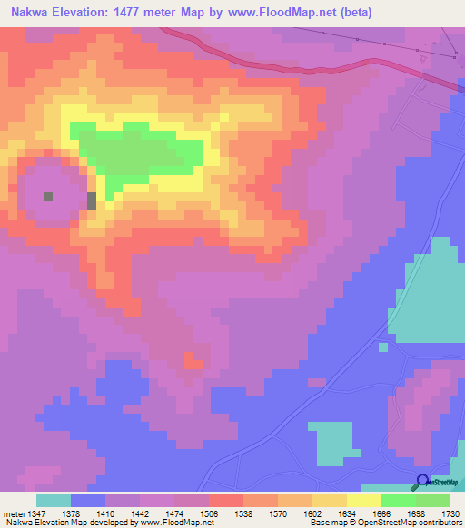 Nakwa,Tanzania Elevation Map