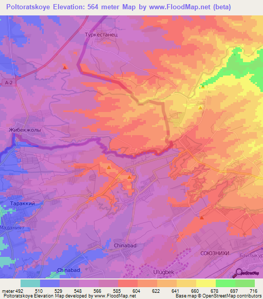 Poltoratskoye,Kazakhstan Elevation Map