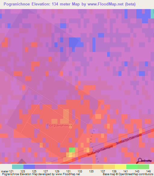 Pogranichnoe,Kazakhstan Elevation Map