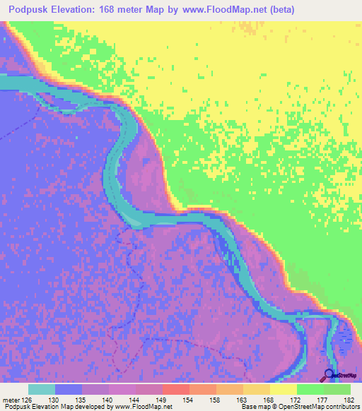 Podpusk,Kazakhstan Elevation Map