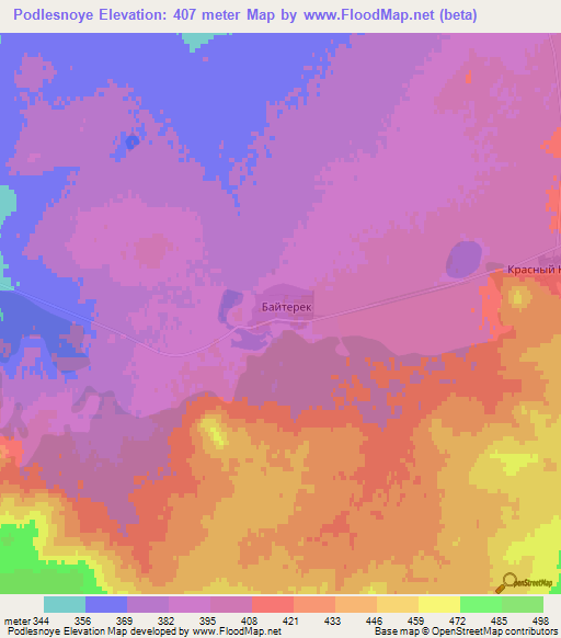 Podlesnoye,Kazakhstan Elevation Map