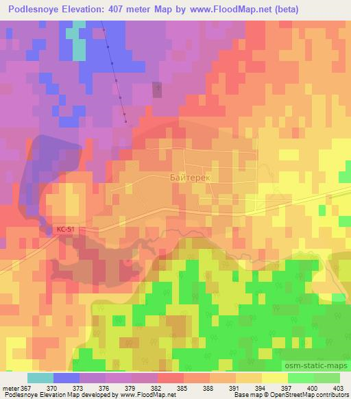Podlesnoye,Kazakhstan Elevation Map