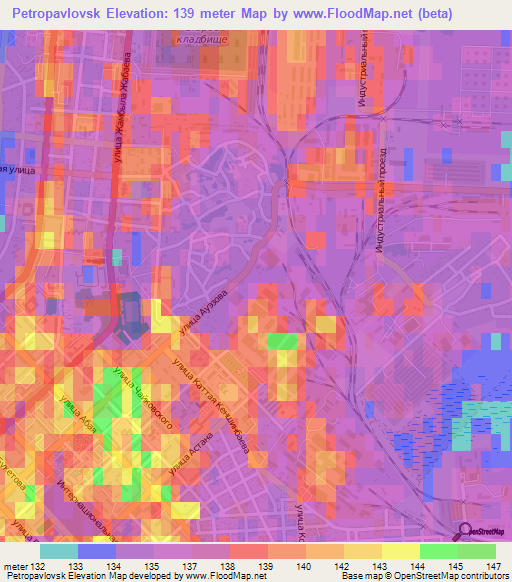 Petropavlovsk,Kazakhstan Elevation Map
