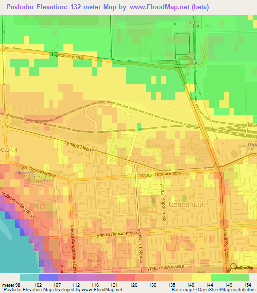Pavlodar,Kazakhstan Elevation Map