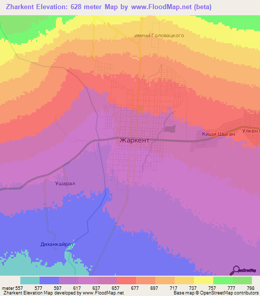 Zharkent,Kazakhstan Elevation Map