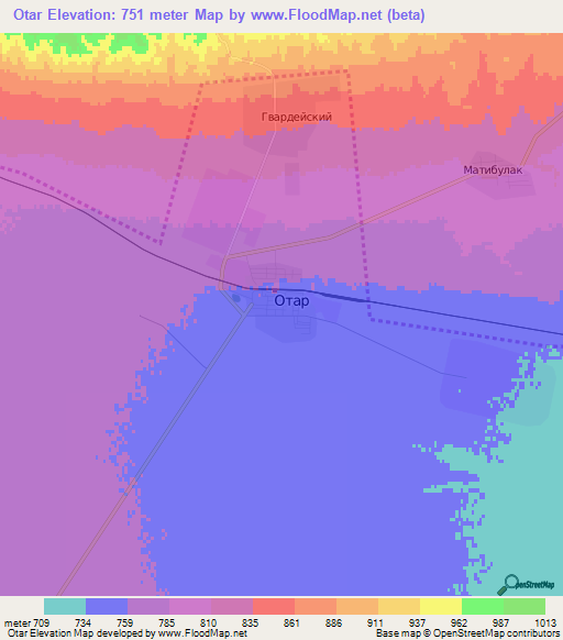Otar,Kazakhstan Elevation Map
