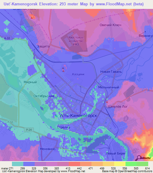 Ust'-Kamenogorsk,Kazakhstan Elevation Map