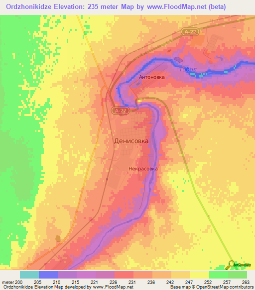 Ordzhonikidze,Kazakhstan Elevation Map