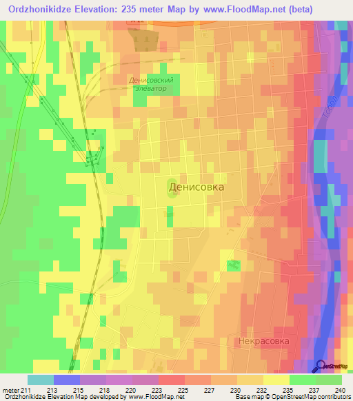 Ordzhonikidze,Kazakhstan Elevation Map