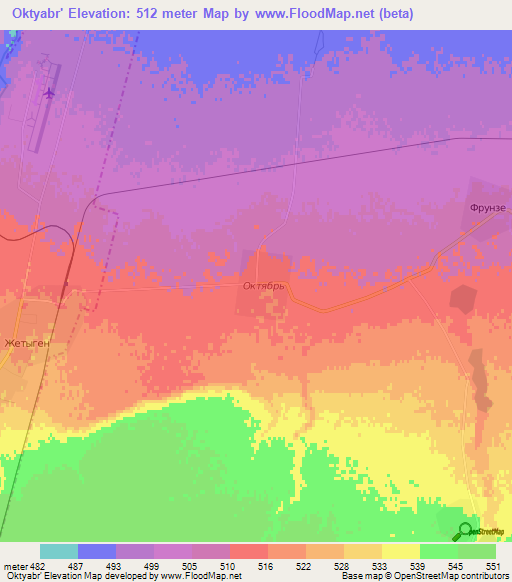 Oktyabr',Kazakhstan Elevation Map