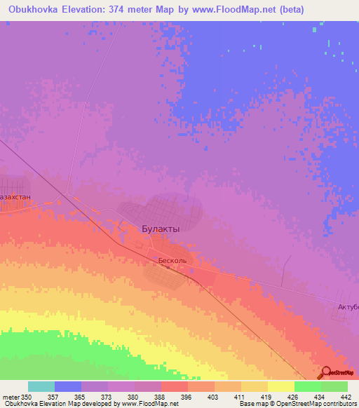Obukhovka,Kazakhstan Elevation Map