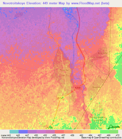 Novotroitskoye,Kazakhstan Elevation Map