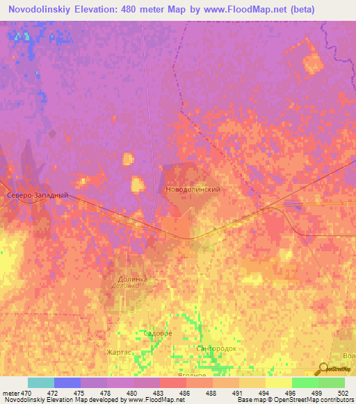 Novodolinskiy,Kazakhstan Elevation Map