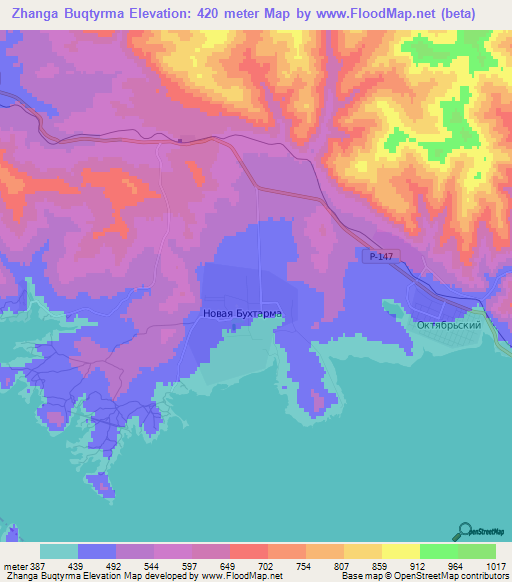 Zhanga Buqtyrma,Kazakhstan Elevation Map