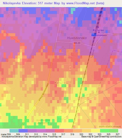 Nikolayevka,Kazakhstan Elevation Map
