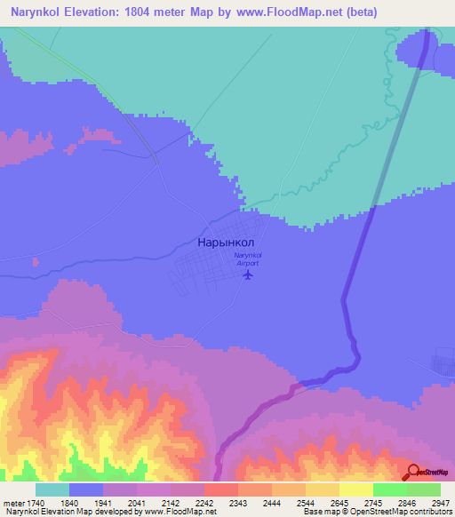 Narynkol,Kazakhstan Elevation Map
