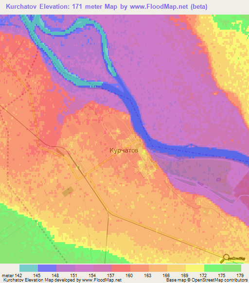 Kurchatov,Kazakhstan Elevation Map