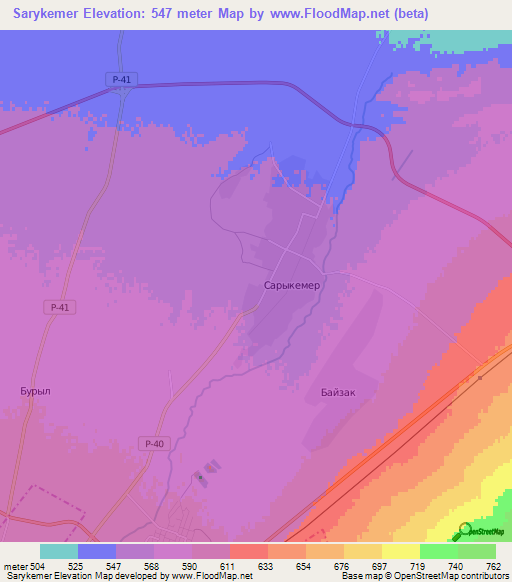 Sarykemer,Kazakhstan Elevation Map