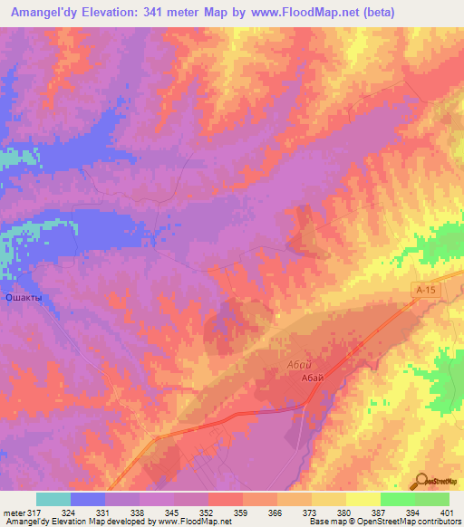 Amangel'dy,Kazakhstan Elevation Map