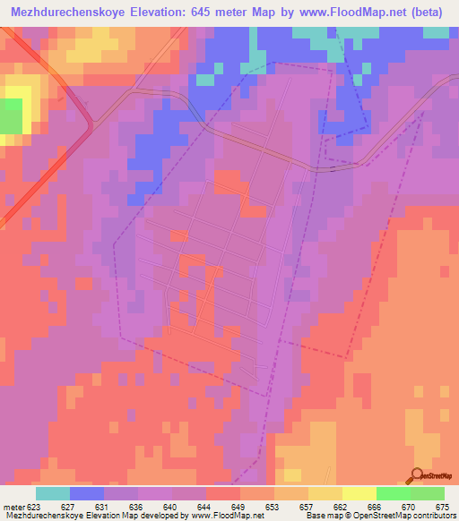 Mezhdurechenskoye,Kazakhstan Elevation Map
