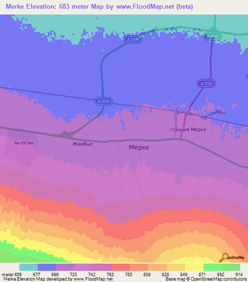 Merke,Kazakhstan Elevation Map