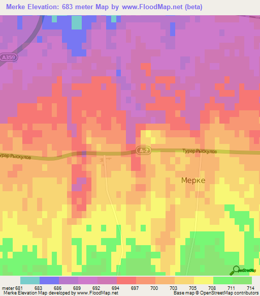 Merke,Kazakhstan Elevation Map