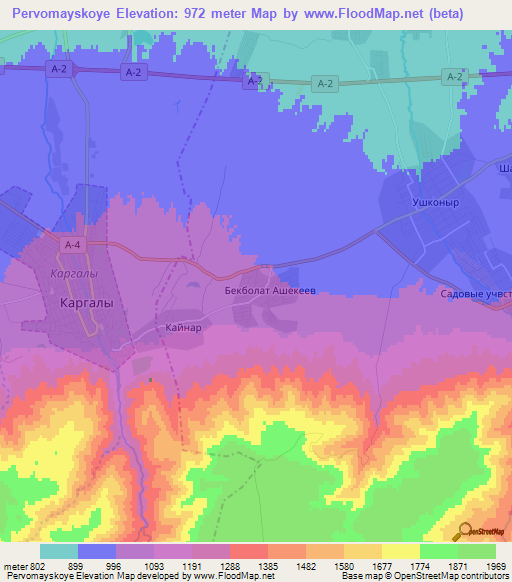 Pervomayskoye,Kazakhstan Elevation Map