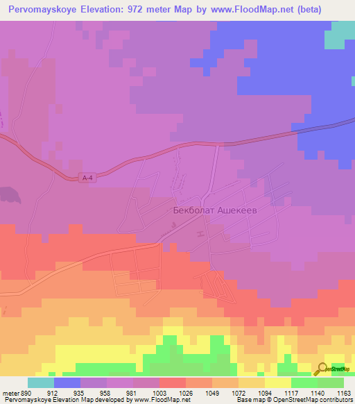 Pervomayskoye,Kazakhstan Elevation Map