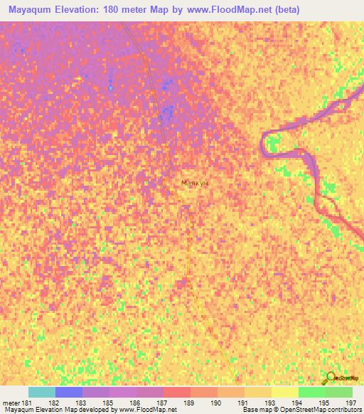 Mayaqum,Kazakhstan Elevation Map