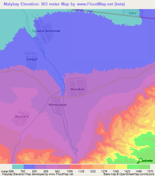 Malybay,Kazakhstan Elevation Map
