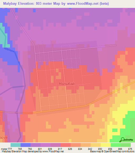 Malybay,Kazakhstan Elevation Map