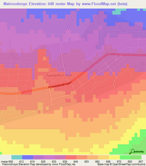Malovodnoye,Kazakhstan Elevation Map
