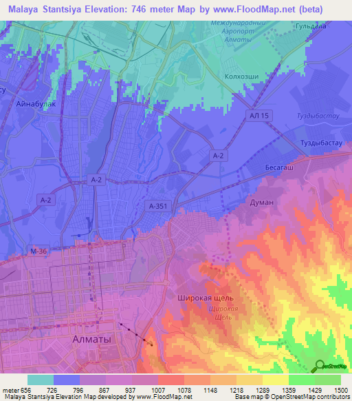 Malaya Stantsiya,Kazakhstan Elevation Map